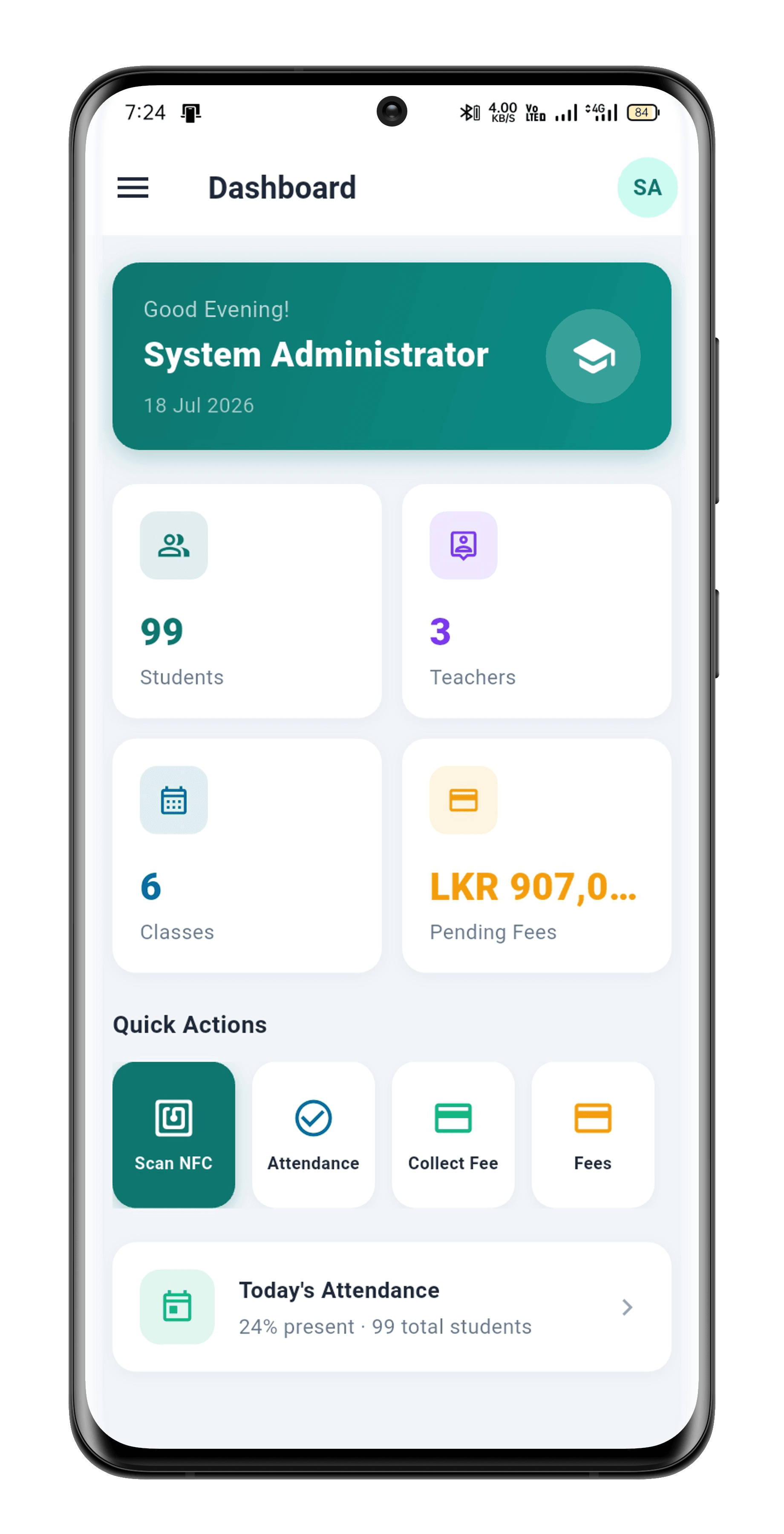 EduStream mobile app dashboard